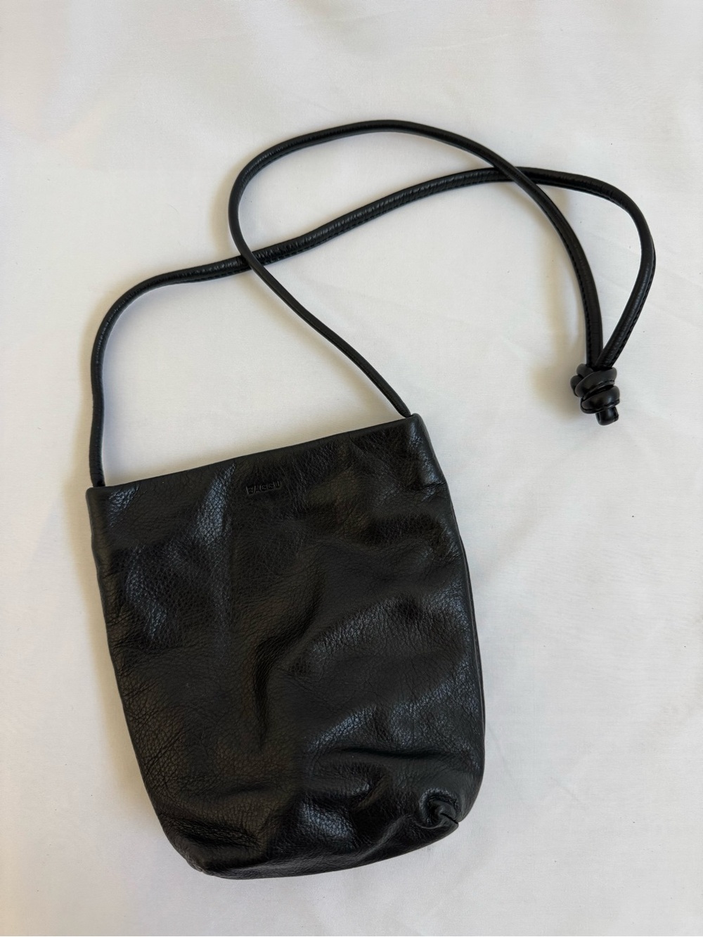 BAGGU Black Pebbled Leather Drawstring Crossbody - Picture 2 of 3